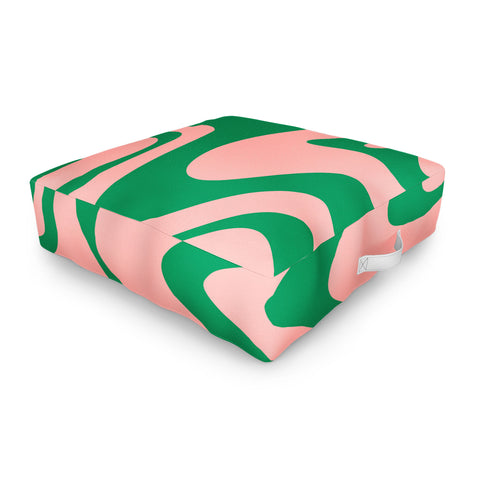 Kierkegaard Design Studio Liquid Swirl Retro Pink and Bright Green Outdoor Floor Cushion