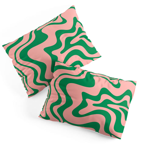 Kierkegaard Design Studio Liquid Swirl Retro Pink and Bright Green Pillow Shams