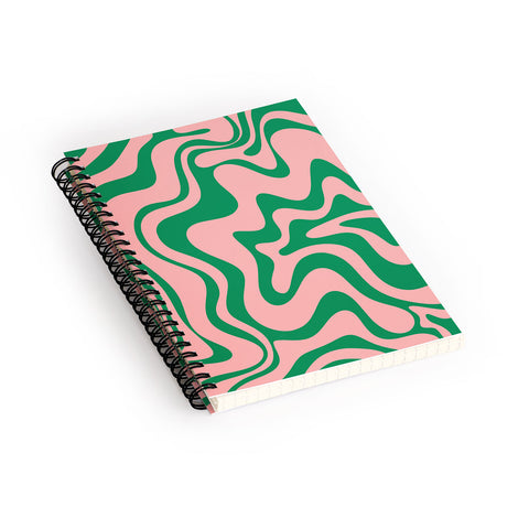 Kierkegaard Design Studio Liquid Swirl Retro Pink and Bright Green Spiral Notebook