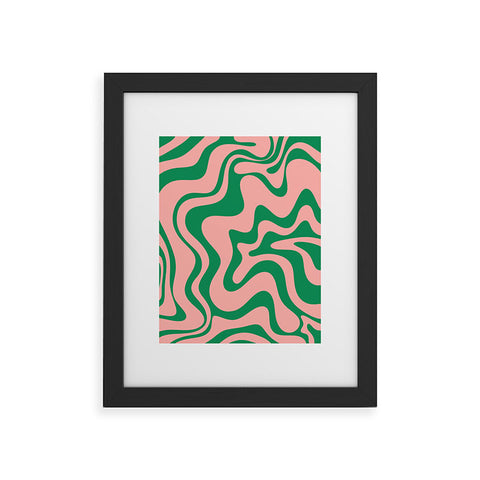 Kierkegaard Design Studio Liquid Swirl Retro Pink and Bright Green Framed Art Print