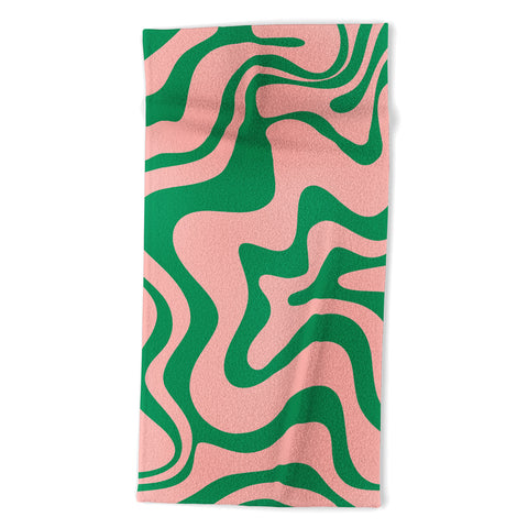 Kierkegaard Design Studio Liquid Swirl Retro Pink and Bright Green Beach Towel