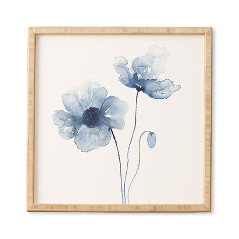 Kris Kivu Blue Watercolor Poppies 1 Framed Wall Art