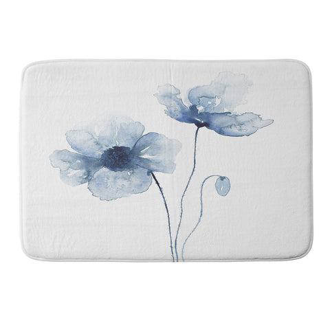 Kris Kivu Blue Watercolor Poppies 1 Memory Foam Bath Mat