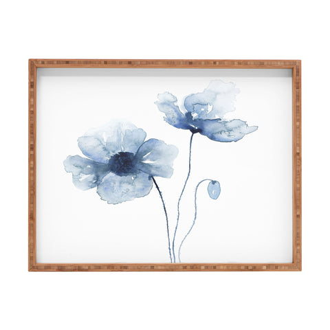 Kris Kivu Blue Watercolor Poppies 1 Rectangular Tray