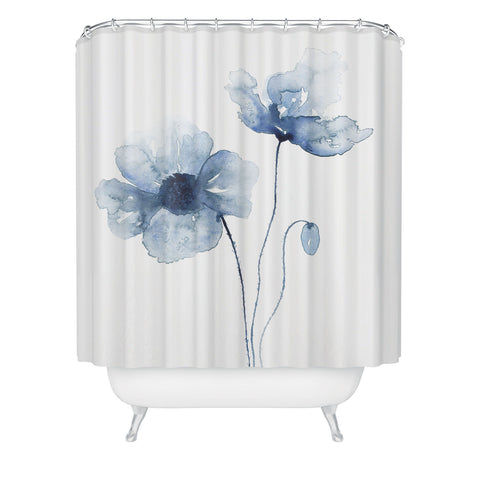 Kris Kivu Blue Watercolor Poppies 1 Shower Curtain