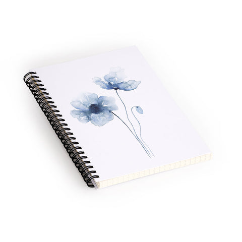 Kris Kivu Blue Watercolor Poppies 1 Spiral Notebook