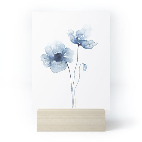 Kris Kivu Blue Watercolor Poppies 1 Mini Art Print
