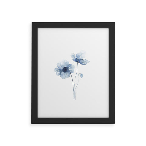Kris Kivu Blue Watercolor Poppies 1 Framed Art Print