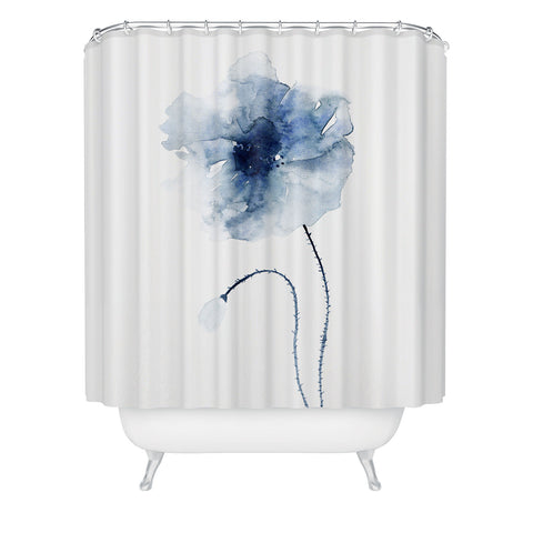 Kris Kivu Blue Watercolor Poppies 2 Shower Curtain
