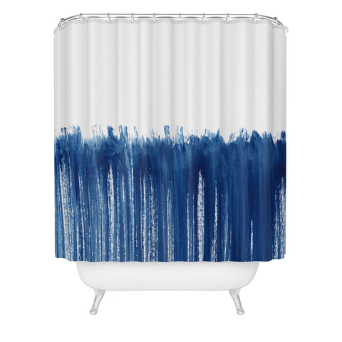 Kris Kivu Indigo Abstract Brush Strokes Shower Curtain