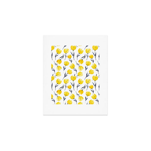 Kris Kivu Yellow Tulips Watercolour Pattern Art Print