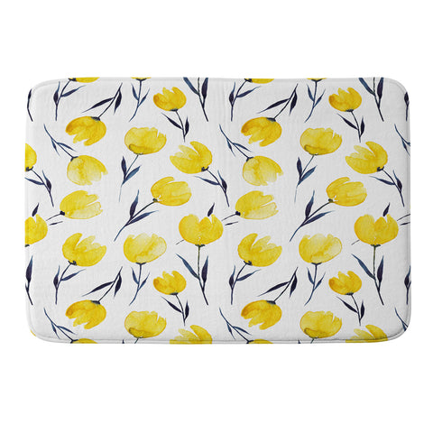Kris Kivu Yellow Tulips Watercolour Pattern Memory Foam Bath Mat