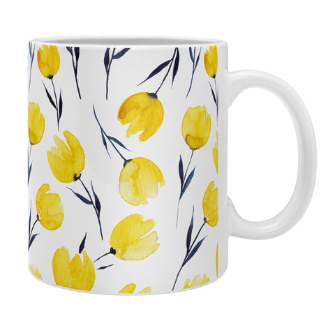 Kris Kivu Yellow Tulips Watercolour Pattern Coffee Mug
