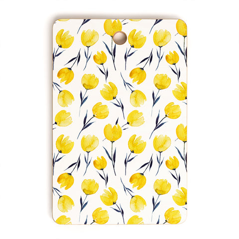 Kris Kivu Yellow Tulips Watercolour Pattern Cutting Board Rectangle