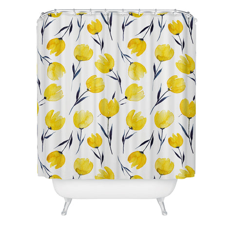 Kris Kivu Yellow Tulips Watercolour Pattern Shower Curtain