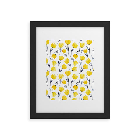 Kris Kivu Yellow Tulips Watercolour Pattern Framed Art Print