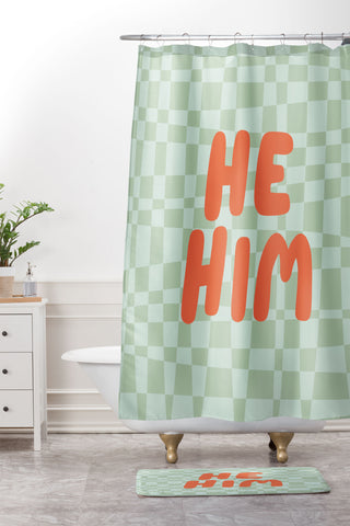 Lane and Lucia He Him Pronouns Shower Curtain And Mat
