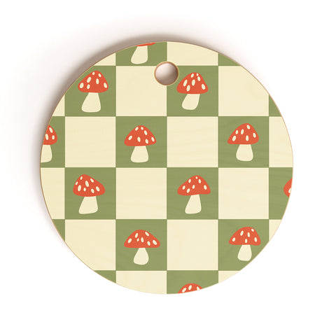 Lane and Lucia Mushroom Checkerboard Pattern Cutting Board Round