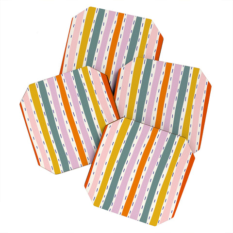 Lane and Lucia Rainbow Stripes and Dashes Coaster Set
