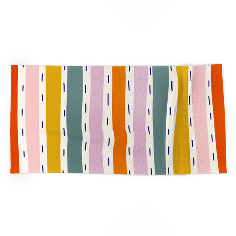Lane and Lucia Rainbow Stripes and Dashes Beach Towel