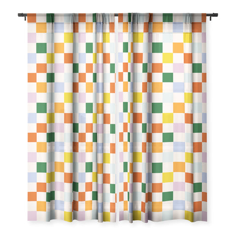 Lane and Lucia Retro Rainbow Checkerboard Sheer Window Curtain