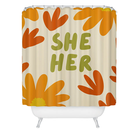 Lane and Lucia SheHer Pronouns Shower Curtain