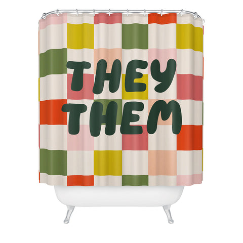 Lane and Lucia They Them Pronouns Shower Curtain