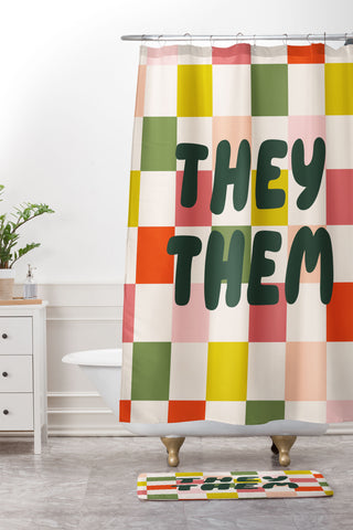 Lane and Lucia They Them Pronouns Shower Curtain And Mat