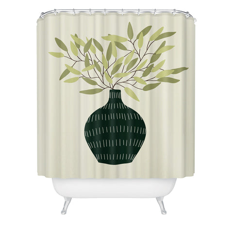 Lane and Lucia Vase 25 with Olive Branches Shower Curtain