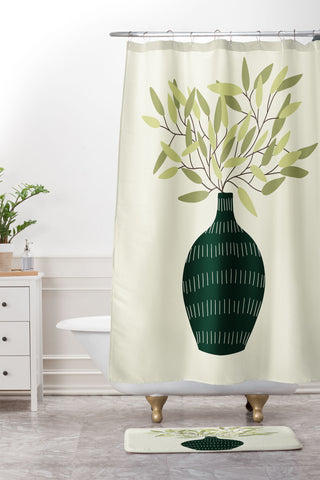 Lane and Lucia Vase 25 with Olive Branches Shower Curtain And Mat