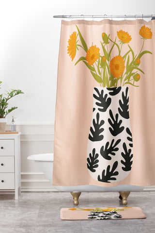 Lane and Lucia Vase no 28 with Heliopsis Shower Curtain And Mat