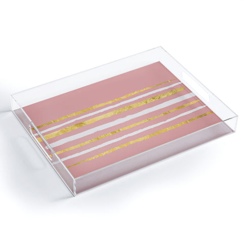 Lara Kulpa Gold and White Stripe on Blush Acrylic Tray