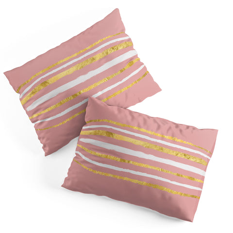 Lara Kulpa Gold and White Stripe on Blush Pillow Shams