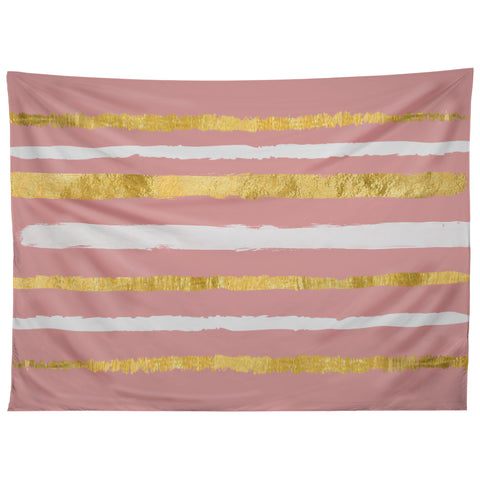 Lara Kulpa Gold and White Stripe on Blush Tapestry