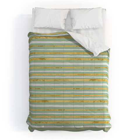 Lara Kulpa Gold and White Stripe on Mint Comforter