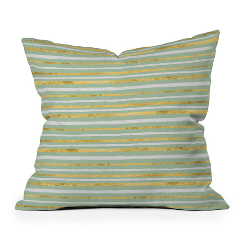 Lara Kulpa Gold and White Stripe on Mint Throw Pillow