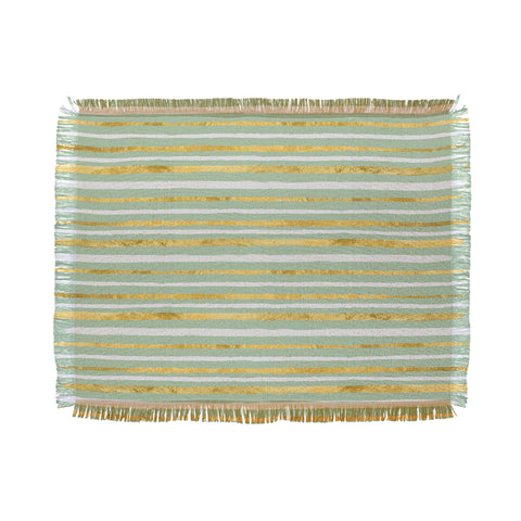 Lara Kulpa Gold and White Stripe on Mint Throw Blanket