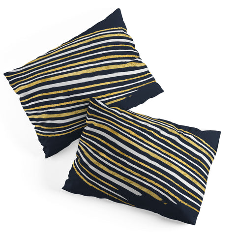 Lara Kulpa Gold and White Stripe on Navy Pillow Shams