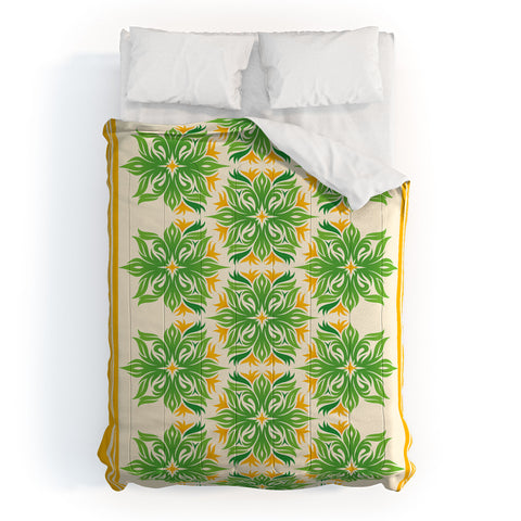 Lara Kulpa Green And Yellow Tribal Floral Comforter