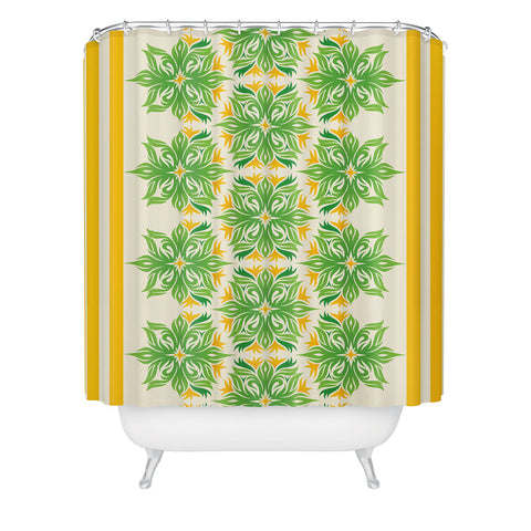 Lara Kulpa Green And Yellow Tribal Floral Shower Curtain