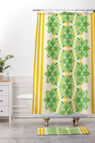 Lara Kulpa Green And Yellow Tribal Floral Shower Curtain And Mat