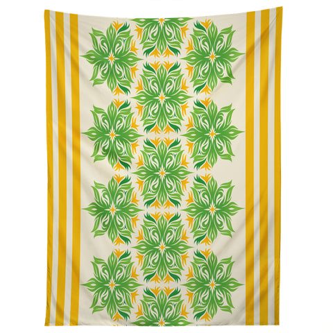 Lara Kulpa Green And Yellow Tribal Floral Tapestry