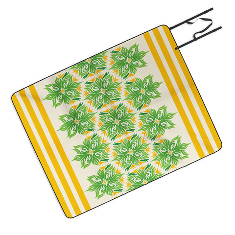 Lara Kulpa Green And Yellow Tribal Floral Picnic Blanket