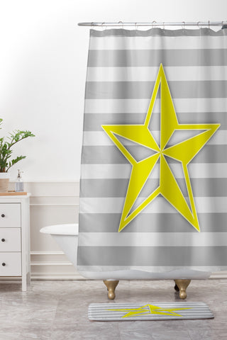 Lara Kulpa Yellow Star Shower Curtain And Mat