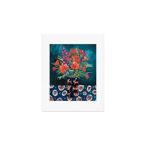 Lara Lee Meintjes California Summer Bouquet Oranges and Lily Blossoms in Blue and White Urn Art Print