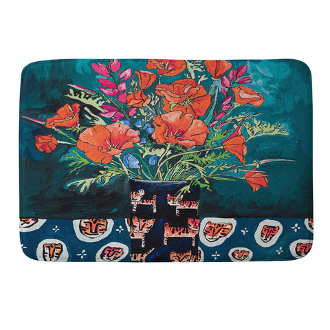 Lara Lee Meintjes California Summer Bouquet Oranges and Lily Blossoms in Blue and White Urn Memory Foam Bath Mat