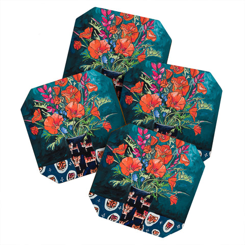 Lara Lee Meintjes California Summer Bouquet Oranges and Lily Blossoms in Blue and White Urn Coaster Set