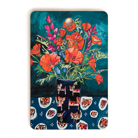 Lara Lee Meintjes California Summer Bouquet Oranges and Lily Blossoms in Blue and White Urn Cutting Board Rectangle