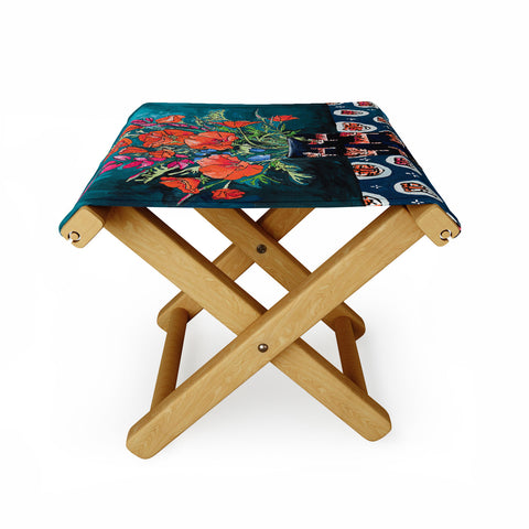 Lara Lee Meintjes California Summer Bouquet Oranges and Lily Blossoms in Blue and White Urn Folding Stool