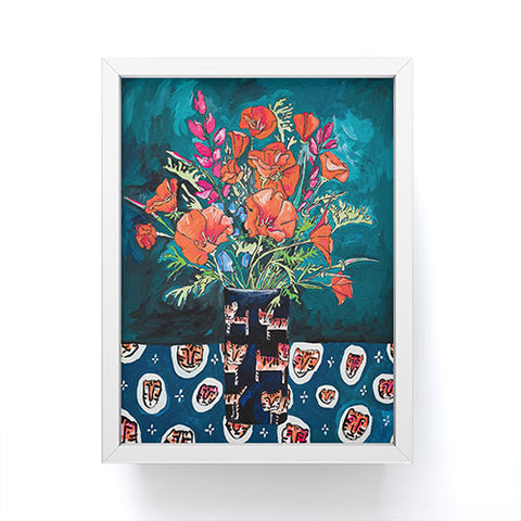 Lara Lee Meintjes California Summer Bouquet Oranges and Lily Blossoms in Blue and White Urn Framed Mini Art Print